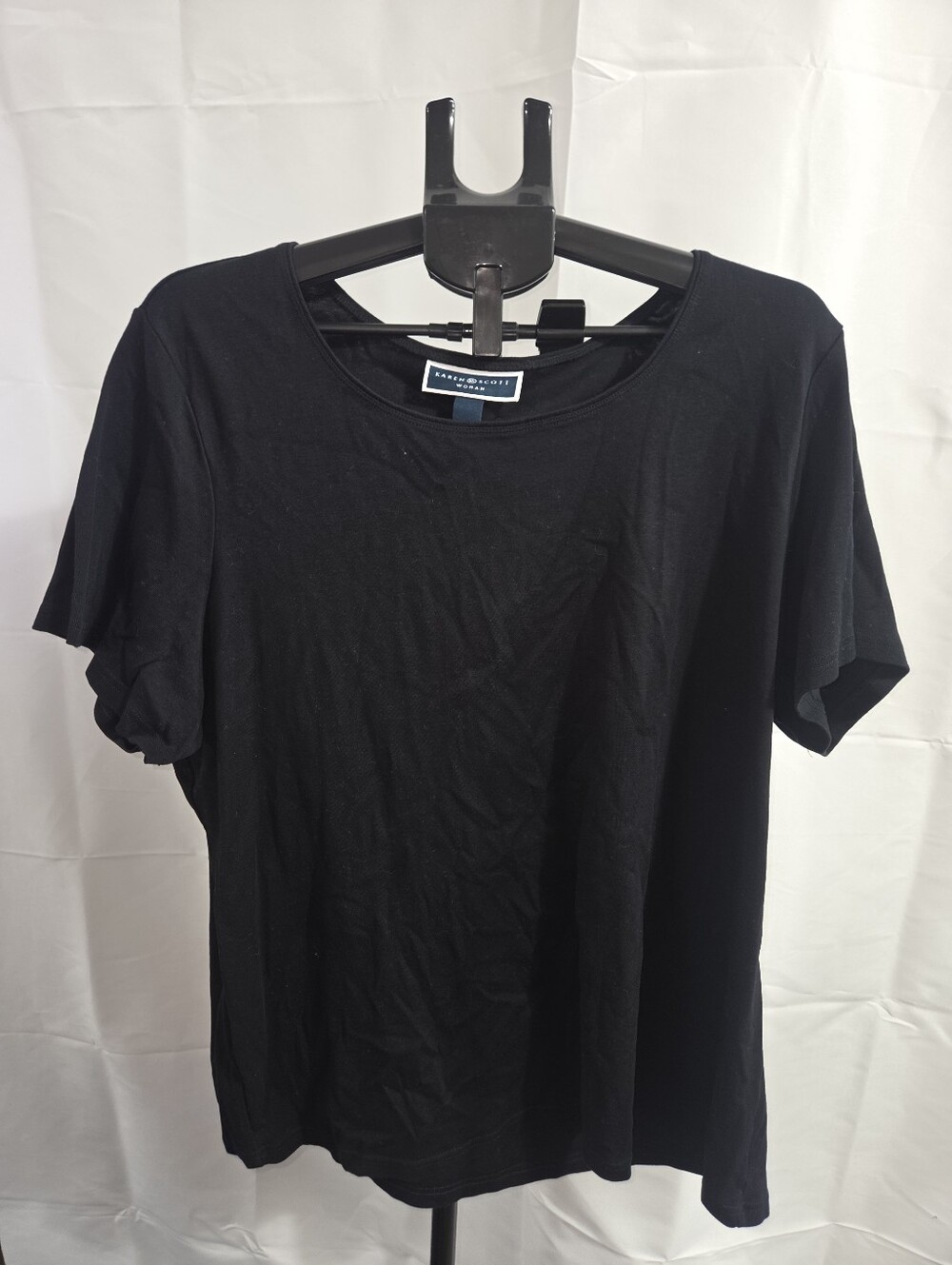 Karen Scott Womens Plus Size 3XL Deep Black Basic Short Sleeve T Shirt Top